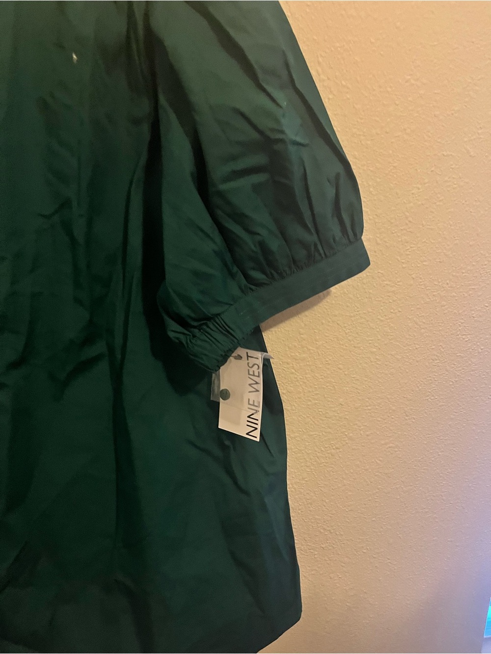 Nine West Deep Green Button-Front Puff Sleeve Blouse - Picture 4 of 5